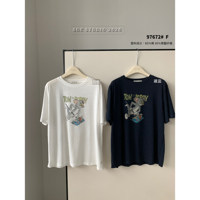 潮流品尚夏上新韩系慵懒感宽松休闲无感印花卡通短袖T恤97672