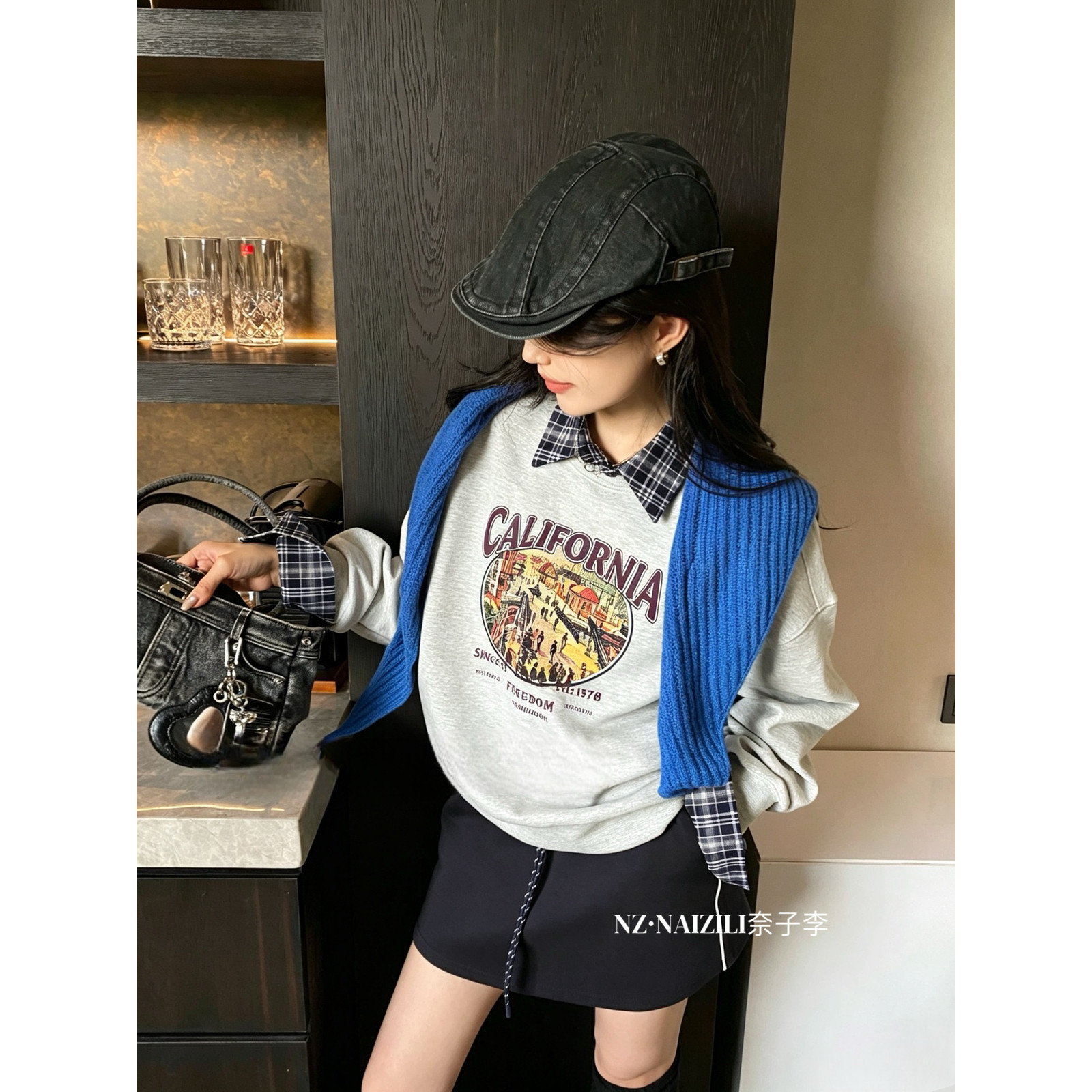 潮流时尚女装奈子-新款印花圆领卫衣(不含披肩)26591