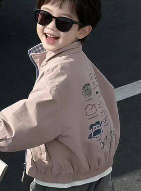 春秋男童双面穿格子夹克