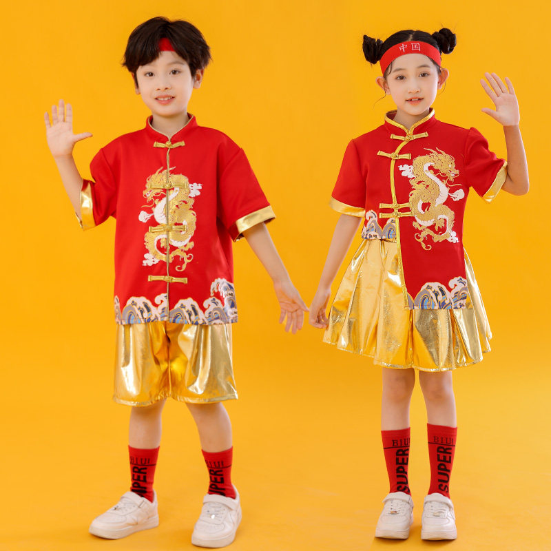 中国风儿童演出服学生运动会班服男女童爵士国潮舞蹈啦啦操表演服