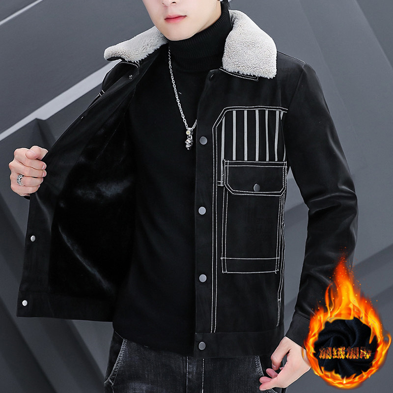 秋冬潮流男士翻领加绒加厚休闲夹克外套XZ313B-1-JK215-P130,男装夹克,星座310B-3