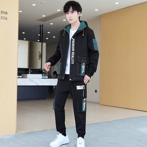 春季男士连帽派克服夹克外套休闲束脚裤套装XZ313B-1TZ202图片