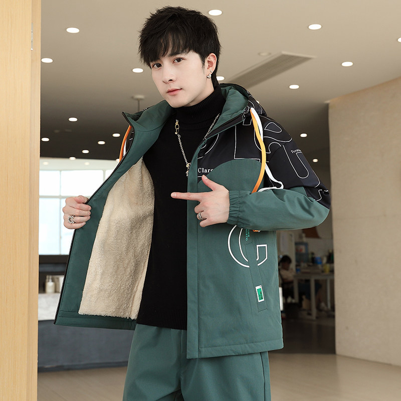 秋冬季新款休闲男士连帽加绒夹克外套XZ313B-1-JK077-P65,男装夹克,星座310B-3