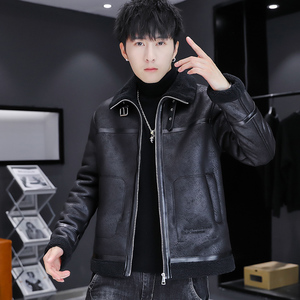 新款加绒加厚皮衣型男帅气机车服皮夹克外套XZ313B-1-PY2933-P130图片