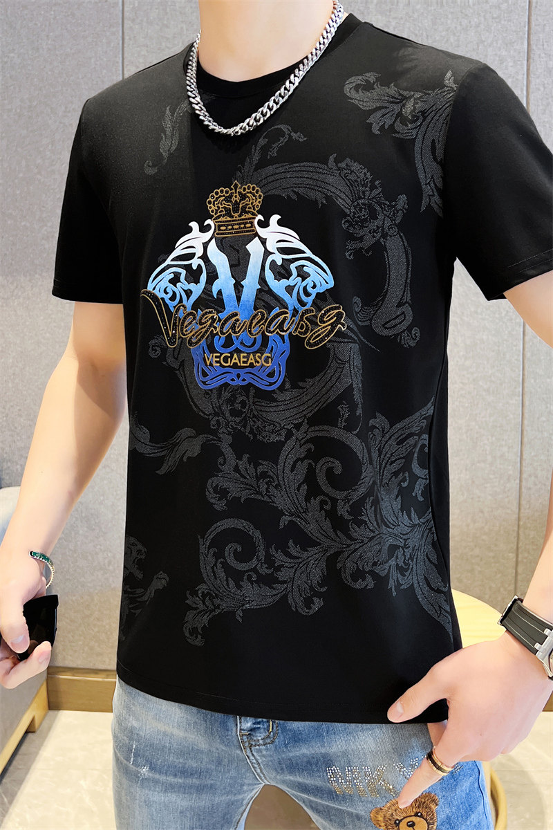 抖音品质欧版夏季男士高品质烫钻圆领短袖T恤XZ313B-1-DX2208-P40,男装T恤,星座310B-3