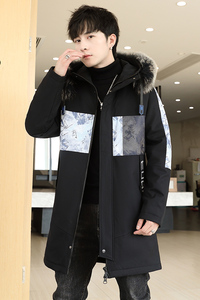 2021冬季新款中长款连帽男士加绒加厚夹克外套XZ313B-1-JK078-P75图片