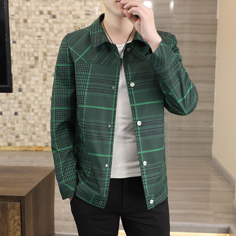 春季男士休闲商务夹克潮流千鸟格翻领上衣外套XZ313B-1-J,男装夹克,星座310B-3