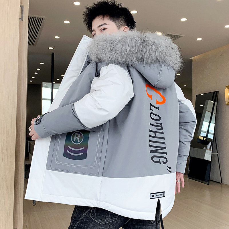 MY819-P110冬季连帽大毛领棉衣男时尚印花派克服棉服外套XZ313B-1图片