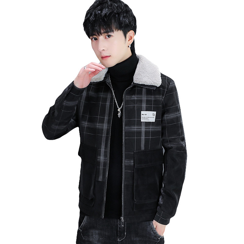 秋冬潮流男士开衫翻领加绒加厚休闲夹克外套XZ313B-1-JK211-P130,男装夹克,星座310B-3