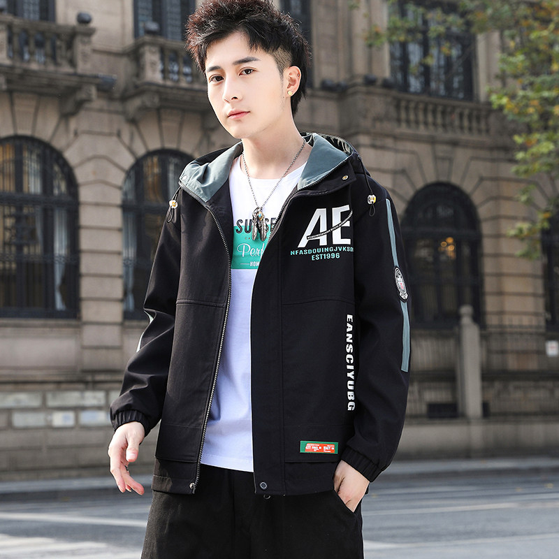 外套男新款青少年韩版休闲百搭连帽夹克上衣XZ313B-1-S2187-P65图片