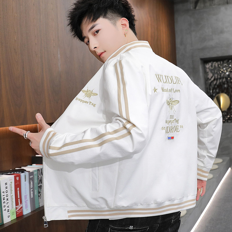 春季新款蜜蜂刺绣高品质男士棒球领休闲夹克XZ313B-1-J,男装夹克,星座310B-3