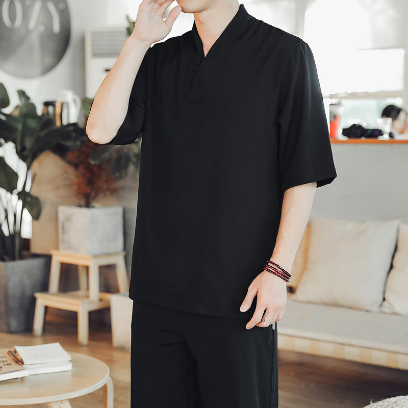 2021主推风短袖男士大码汉服休闲套装XZ313B-1-TZ089-P45,男装休闲套装,星座310B-3