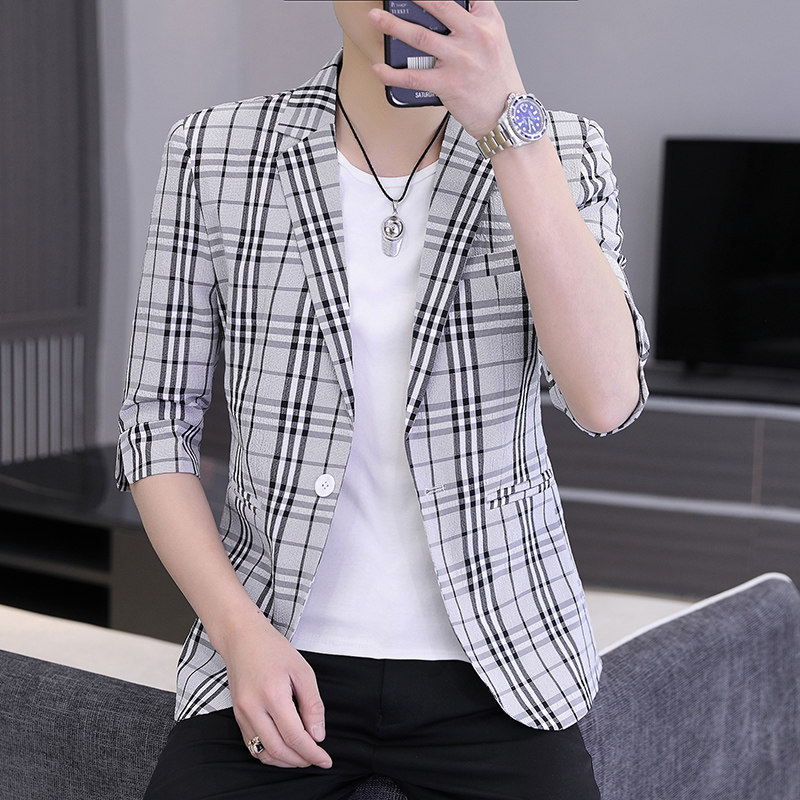 春夏新款西装男时尚帅气百搭中袖小西服外套XZ313B-1-XF815-P70,男装西服,星座310B-3