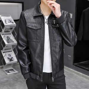 春季新款男士休闲薄款皮衣夹克男修身外套XZ313B-1PY66-P105图片