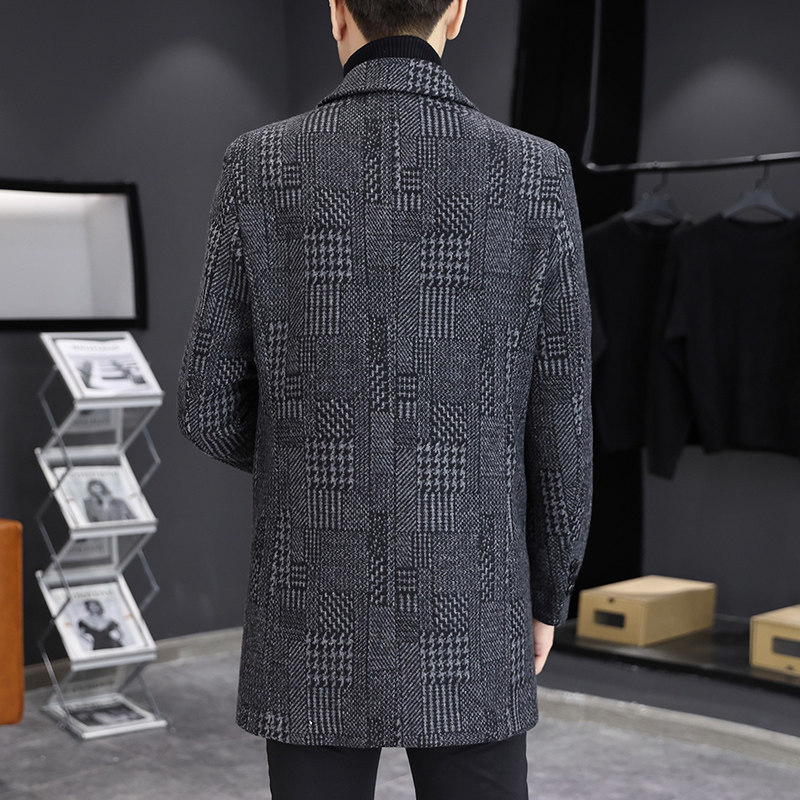 羊毛35%新品中长款格子毛呢外套呢子大衣XZ313B-1M10-P170,男装毛呢大衣,星座310B-3