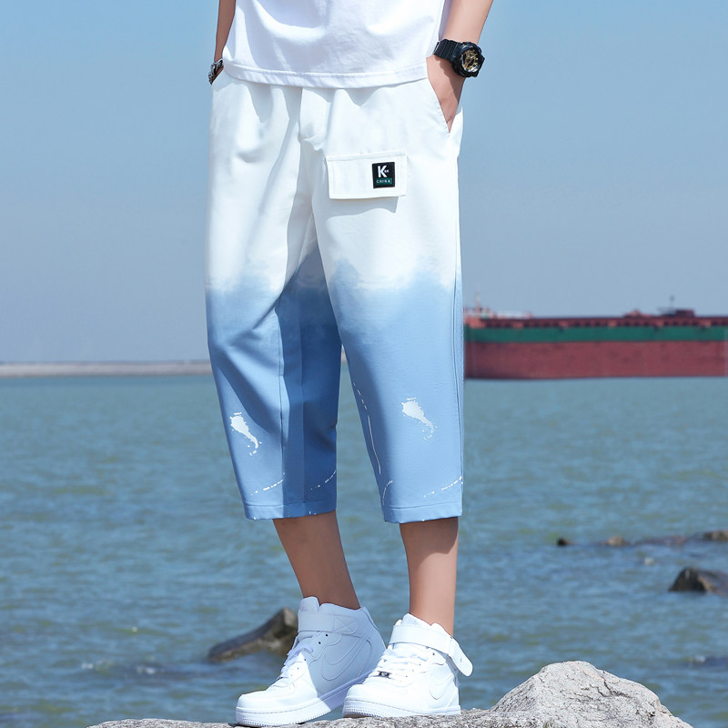 主推短裤男士夏季渐变色潮流时尚休闲七分裤XZ313B-1,男装休闲裤,星座310B-3