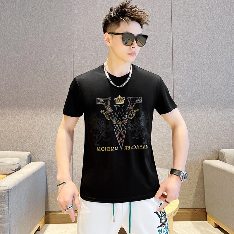 抖音品质欧版男士高品质烫钻圆领短袖T恤XZ313B-1-DX2202-P40,男装T恤,星座310B-3