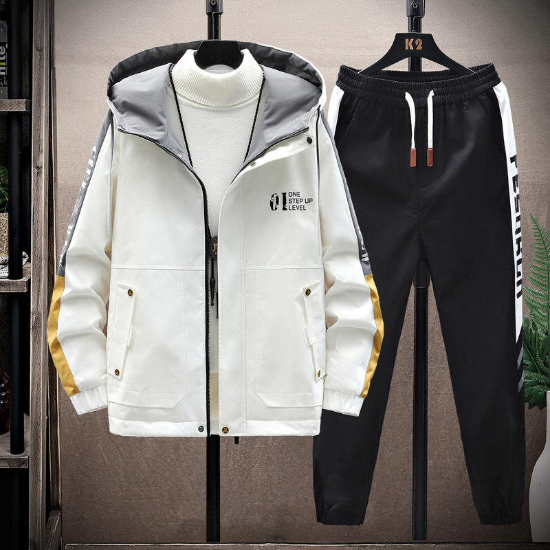 春季新款男士工装连帽夹克外套休闲时尚套装XZ313B-1TZ15，男装休闲套装，星座310B-3