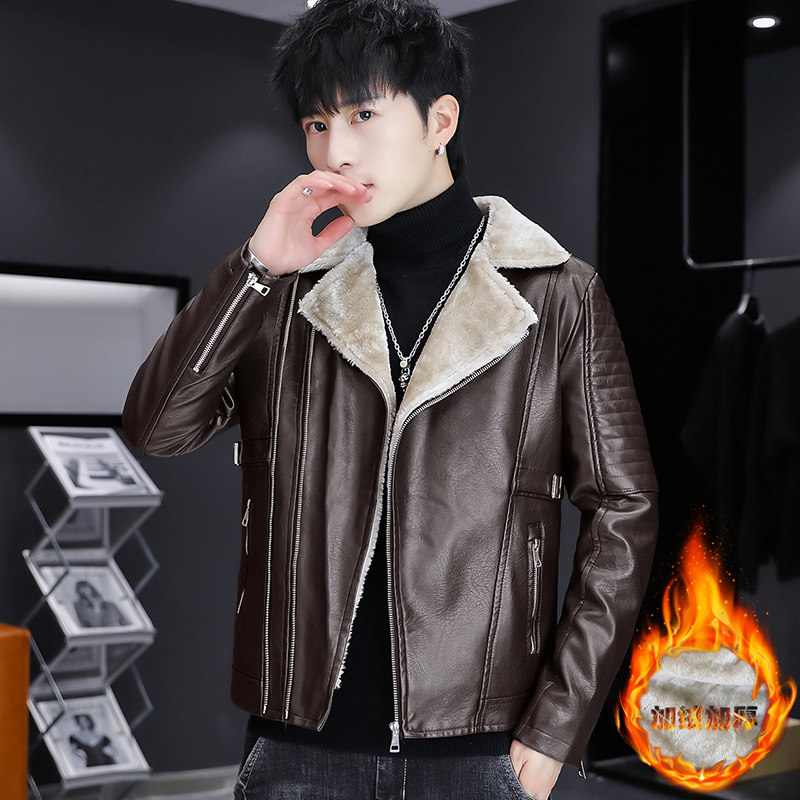 2021秋冬新款加绒皮衣型男机车服皮夹克外套XZ313B-1-PY217-P120图片