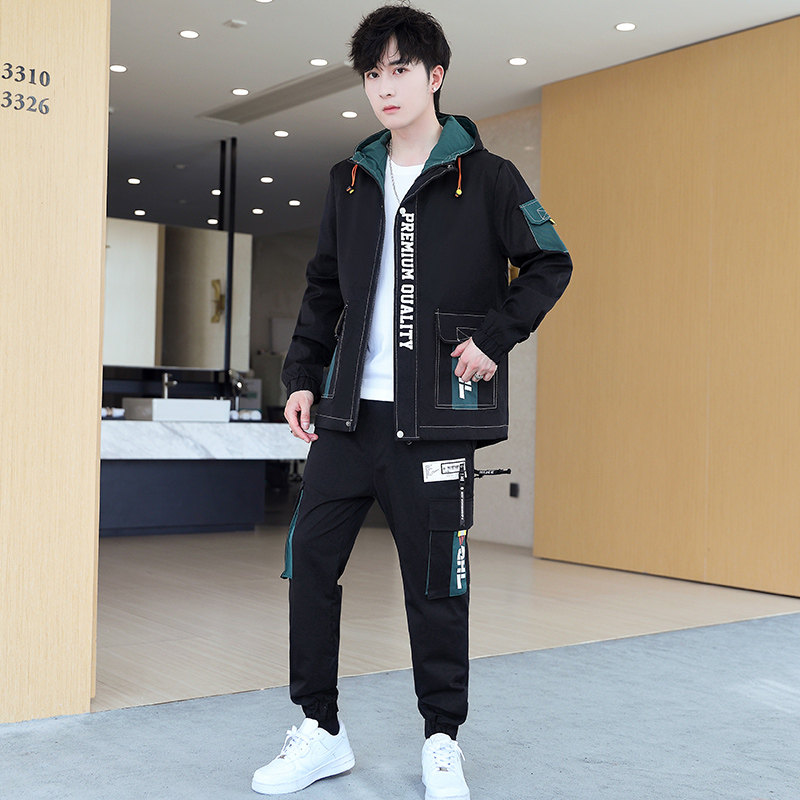 春季青年拉链连帽夹克外套休闲运动套装束脚裤XZ313B-1TZ202,男装休闲套装,星座310B-3