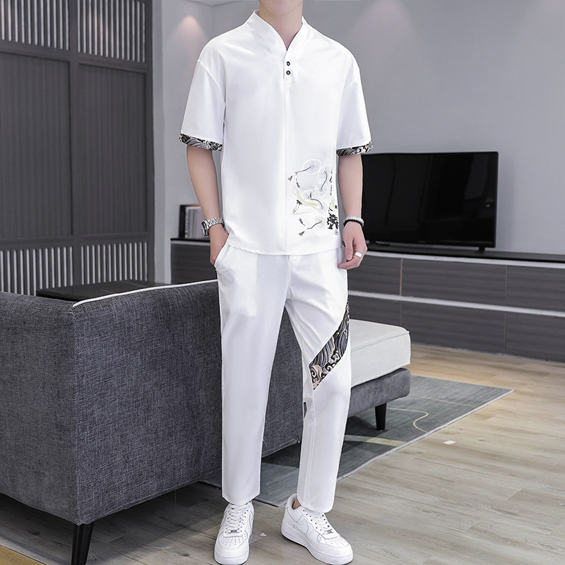 2021主推大货风套装男短袖大码汉服两件套XZ313B-1-TZ888-P50图片