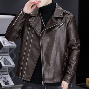 秋冬加绒加厚皮衣型男帅气机车服皮夹克外套XZ313B-1-PY916-P130图片
