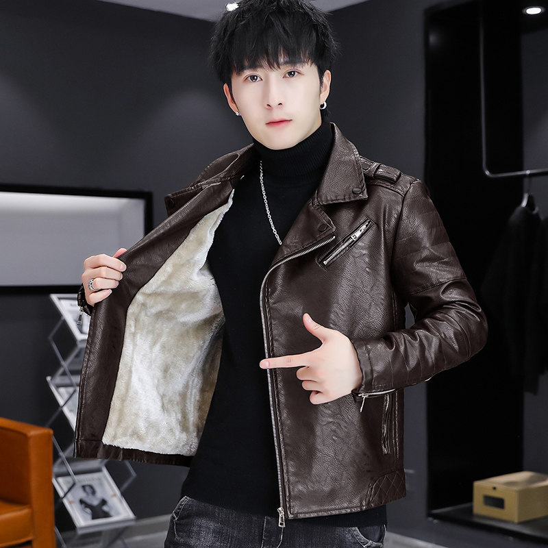 PY916-P130主推秋冬翻领加绒皮衣型男机车服皮夹克外套XZ313B-1,男装皮衣,星座310B-3