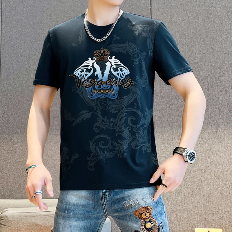 抖音品质欧版夏季男士高品质烫钻圆领短袖T恤XZ313B-1-DX2208-P40,男装T恤,星座310B-3