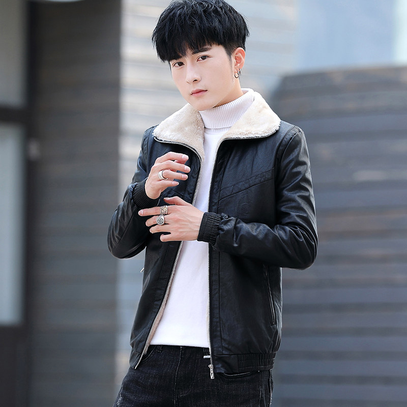 秋冬加绒皮衣青年机车服帅气皮夹克外套男XZ313B-1-A01-P120,男装皮衣,星座310B-3