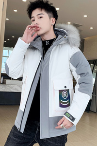MY819-P110冬季连帽大毛领棉衣男时尚印花派克服棉服外套XZ313B-1图片