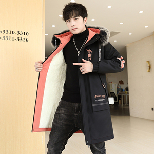 冬季中长款大毛领连帽男士加绒加厚夹克外套XZ313B-1-JK079-P75图片