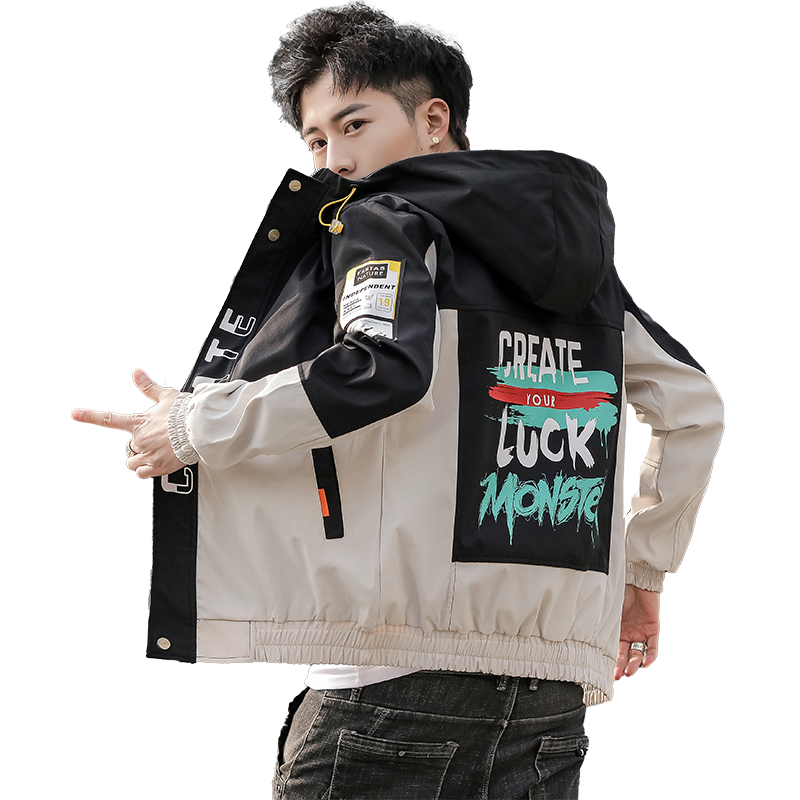 春季新款潮流ins男士时尚连帽工装夹克上衣XZ313B-1-J,男装夹克,星座310B-3