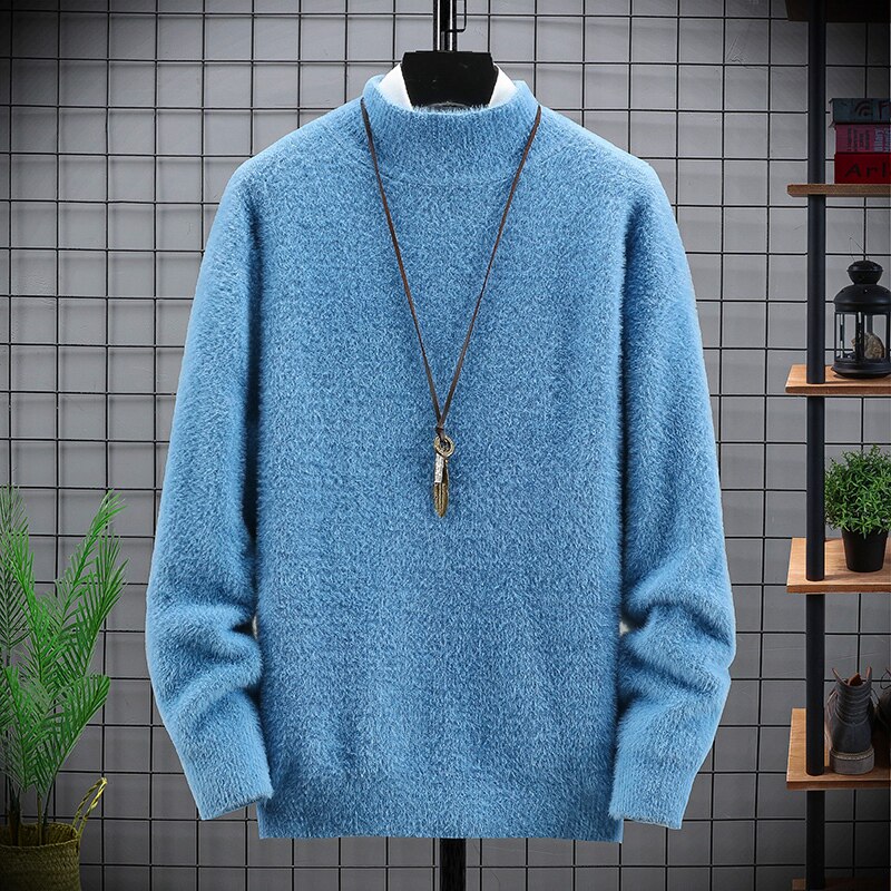 2021秋季新品毛衣男士仿貂绒半高领套头针织衫XZ313B-1-CP608-P50图片