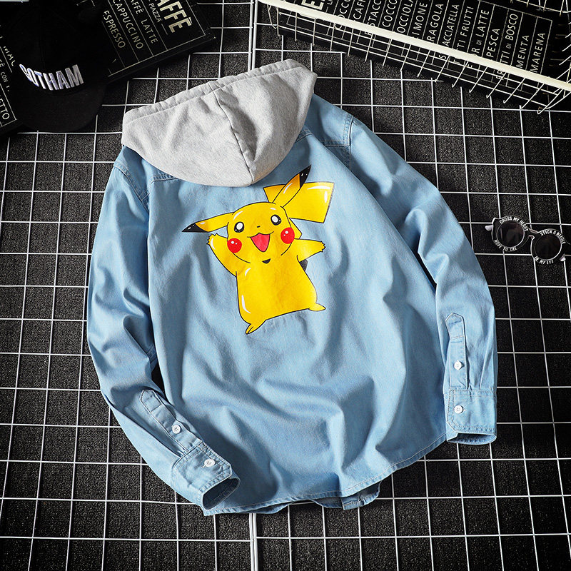 秋新款男士连帽牛仔衬衣时尚印花长袖衬衫XZ313B-1-CY915-P55,男装衬衫,星座310B-3