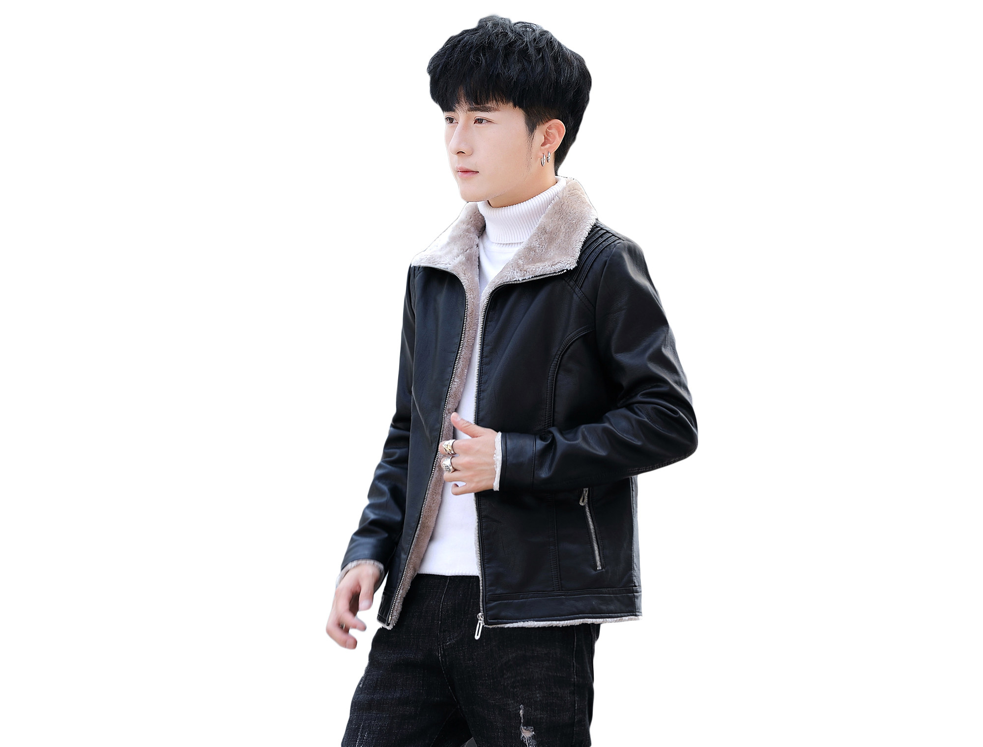 秋冬加绒保暖皮衣型男帅气个性皮夹克外套XZ313B-1-PY835-P120,男装皮衣,星座310B-3