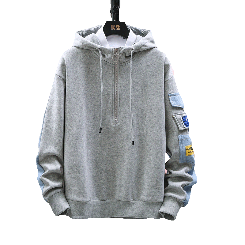 秋季新款日系拼接时尚高品质牛仔宽松连帽卫衣XZ313B-1-NZ017-P70,男装卫衣,星座310B-3