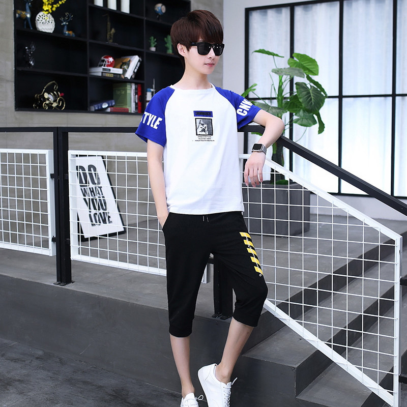 夏季男士套装青少年休闲运动短袖长裤两件套XZ131B-1-TZ22-P45图片