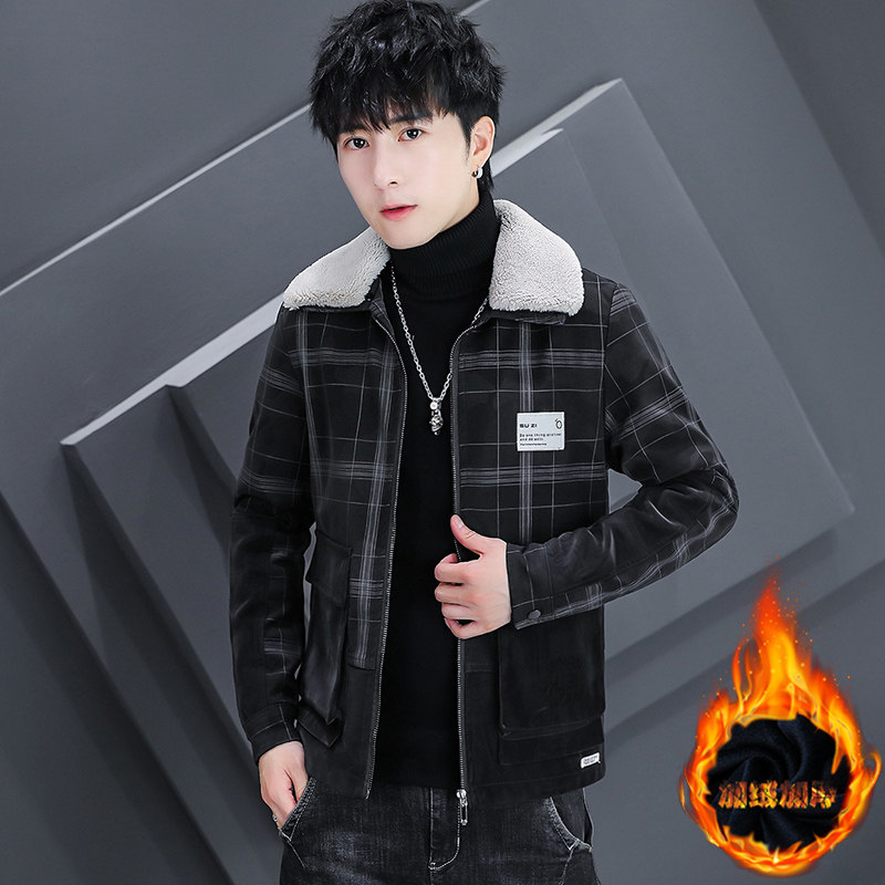 秋冬潮流男士开衫翻领加绒加厚休闲夹克外套XZ313B-1-JK211-P130,男装夹克,星座310B-3