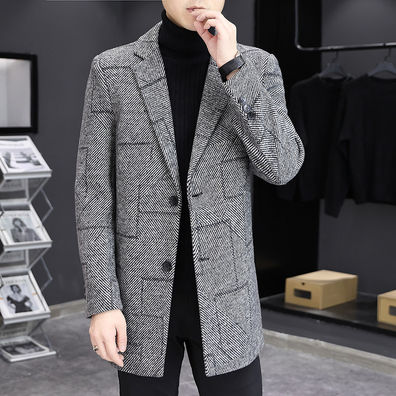 羊毛35%春季新款中长款休闲毛呢外套呢子大衣XZ313B-1M09-P170图片