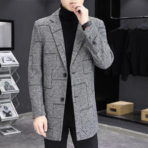 羊毛35%春季新款中长款休闲毛呢外套呢子大衣XZ313B-1M09-P170图片