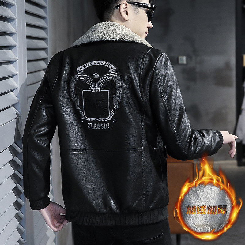 冬季加绒皮衣青年个性徽章机车服帅气皮夹克外套男PY1806-P130,男装皮衣,星座310B-3