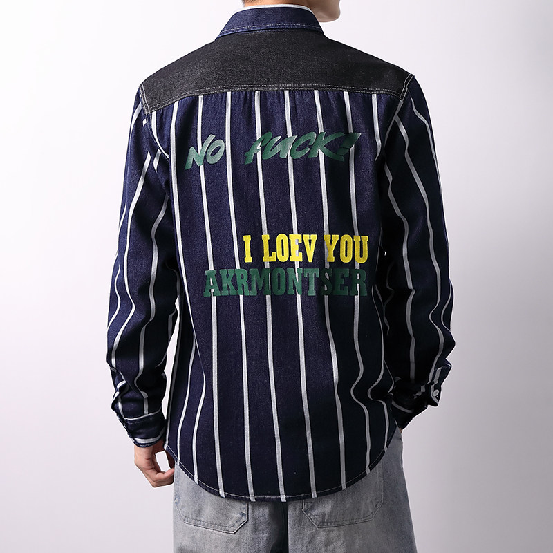 主推春季新款加厚高品质男士日系宽松牛仔衬衣XZ313B-1-CY955-P62,男装衬衫,星座310B-3