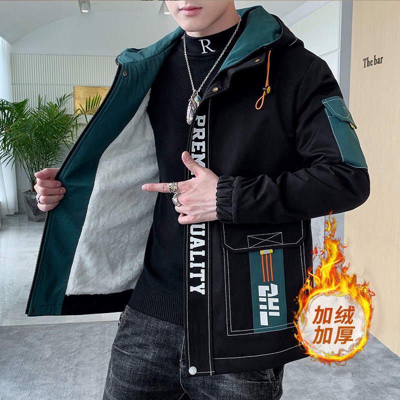 夹克男秋冬季派克服男士加绒加厚时尚连帽外套XZ313B-1-R1202-P70图片