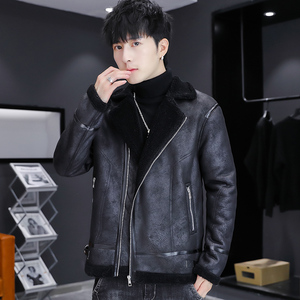 主推新款羊羔毛皮衣型男帅气机车服外套XZ313B-1-PY26-P130图片