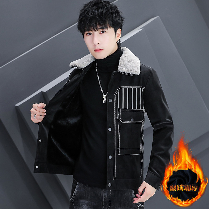 秋冬潮流男士翻领加绒加厚休闲夹克外套XZ313B-1-JK215-P130图片