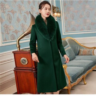 秋冬款狐狸毛领羊绒大衣女中长款修身显瘦加厚过膝高端羊毛呢外套
