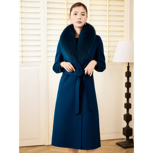 双面羊绒大衣女中长款修身秋冬新款狐狸毛领长款高端羊毛呢子外套
