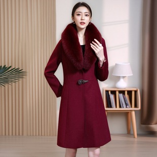 秋冬款狐狸毛领羊绒大衣女小个子中长款修身显瘦妈妈羊毛呢外套
