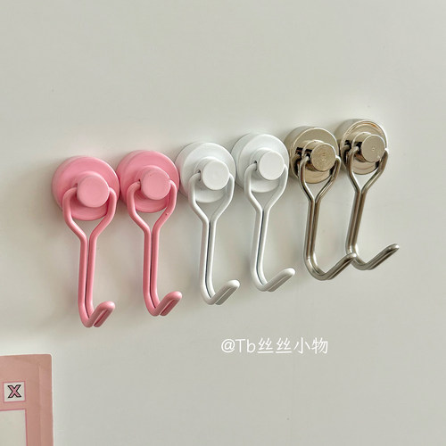 ins简约风磁吸挂钩强磁冰箱贴可旋转创意铁钩子厨房吸铁石白粉银