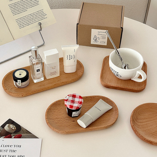 北欧简约榉木托盘桌面香薰烛台盘子玄关首饰钥匙收纳盘下午茶甜品